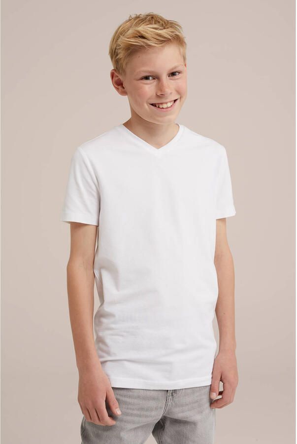 WE Fashion T-shirt set van 3 wit Jongens Stretchkatoen V-hals Effen 122 128 - Foto 3