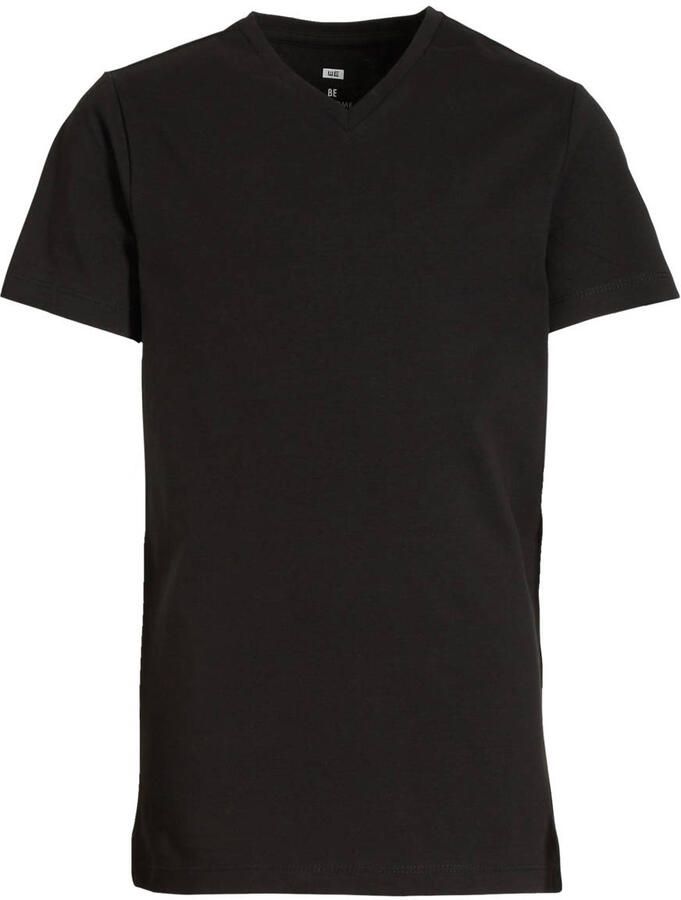 WE Fashion T-shirt set van 3 zwart Jongens Stretchkatoen V-hals Effen 110 116