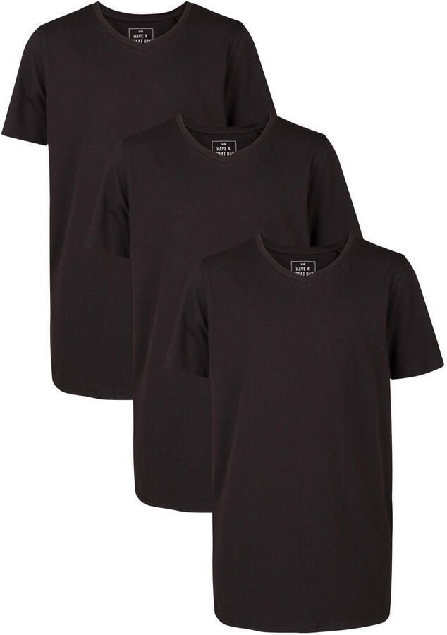 WE Fashion T-shirt set van 3 zwart Jongens Stretchkatoen V-hals Effen 110 116 - Foto 2