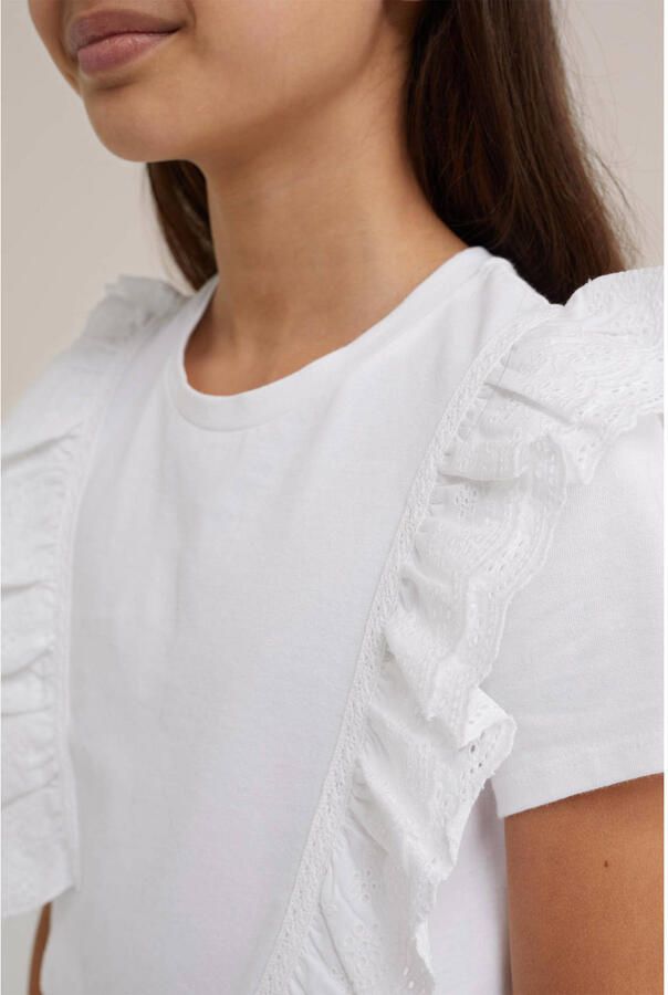 WE Fashion T-shirt wit Top Meisjes Katoen Ronde hals Effen 110 116