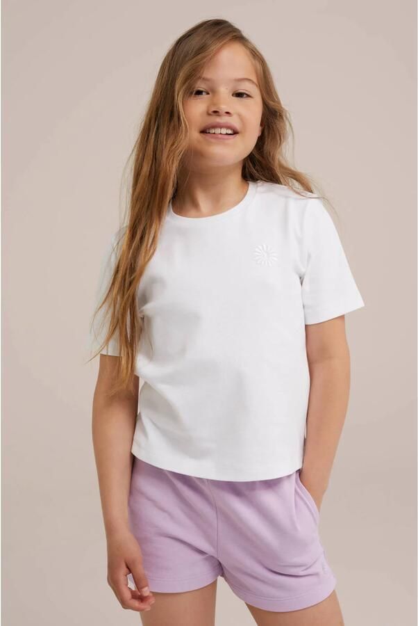 WE Fashion T-shirt wit Paars Meisjes Katoen Ronde hals Effen 134 140 - Foto 3
