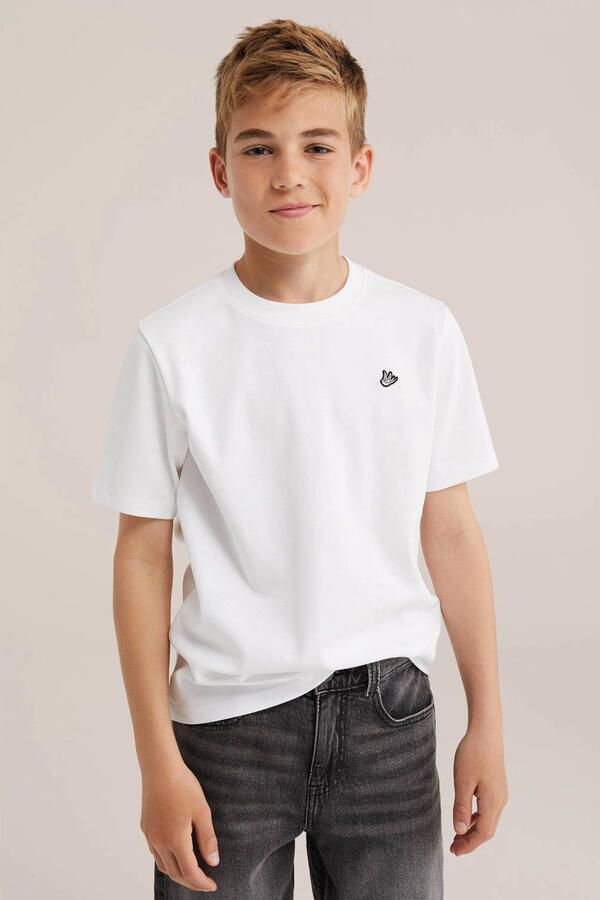 WE Fashion T-shirt wit Jongens Katoen Ronde hals Effen 122 128 - Foto 4