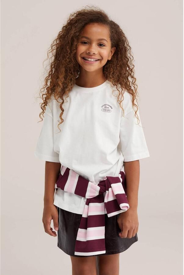 WE Fashion T-shirt wit Meisjes Katoen Ronde hals Effen pailletten
