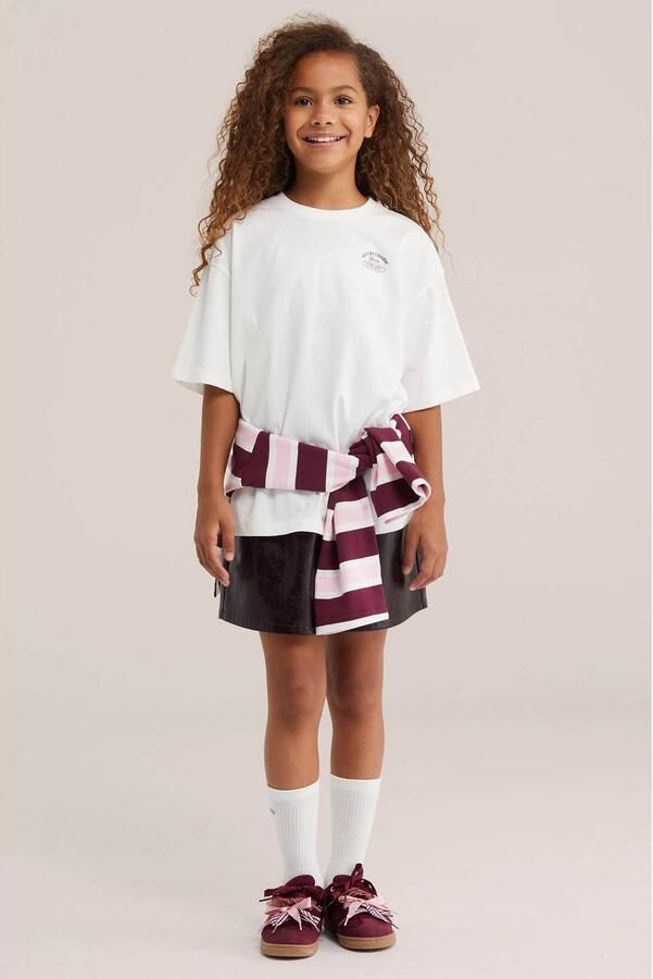 WE Fashion T-shirt wit Meisjes Katoen Ronde hals Effen pailletten - Foto 2