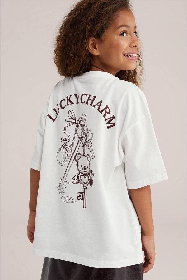WE Fashion T-shirt wit Meisjes Katoen Ronde hals Effen pailletten - Foto 3