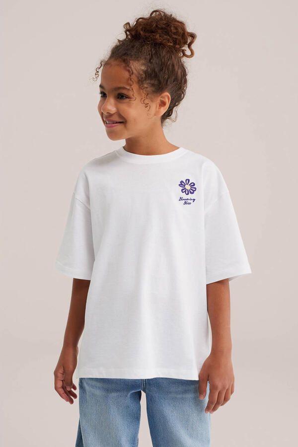 WE Fashion T-shirt wit paars geel