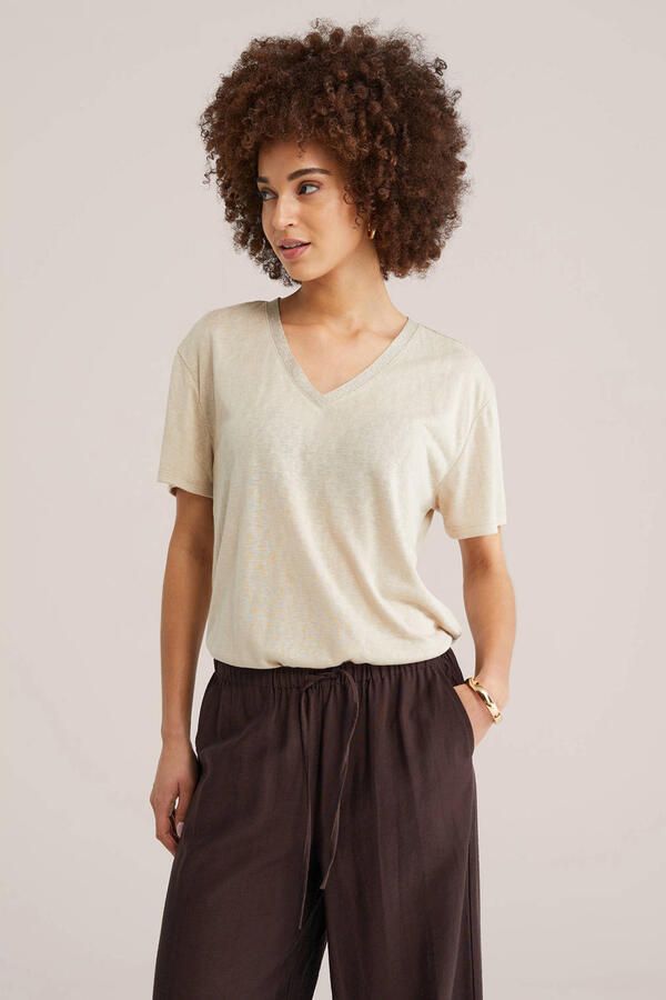 WE Fashion T-shirt zand met glitter