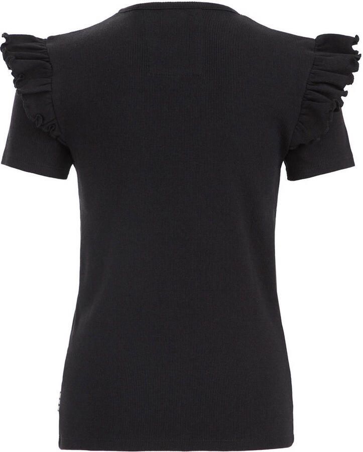 WE Fashion T-shirt black uni Zwart Meisjes Stretchkatoen Ronde hals Effen 170 176