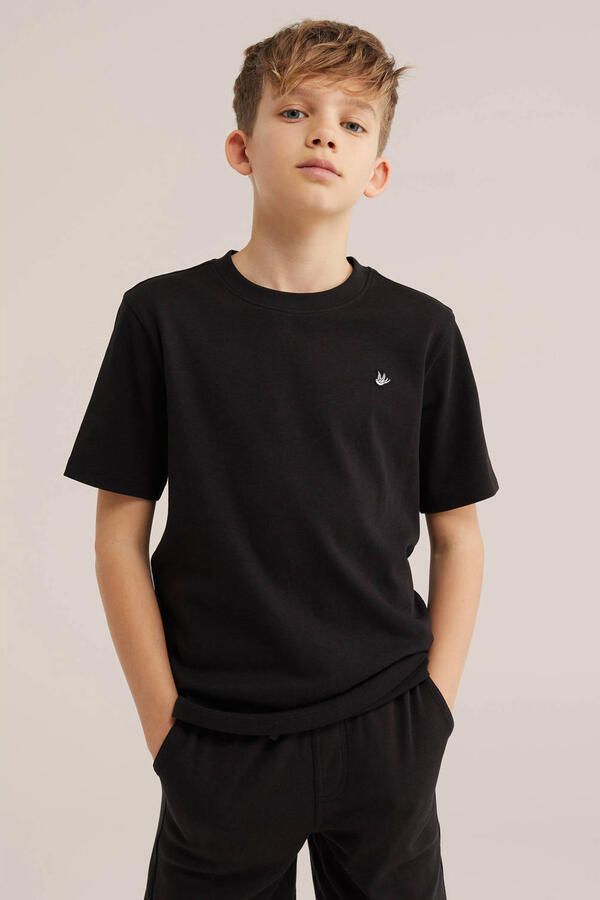 WE Fashion T-shirt zwart Jongens Katoen Ronde hals Effen 170 176