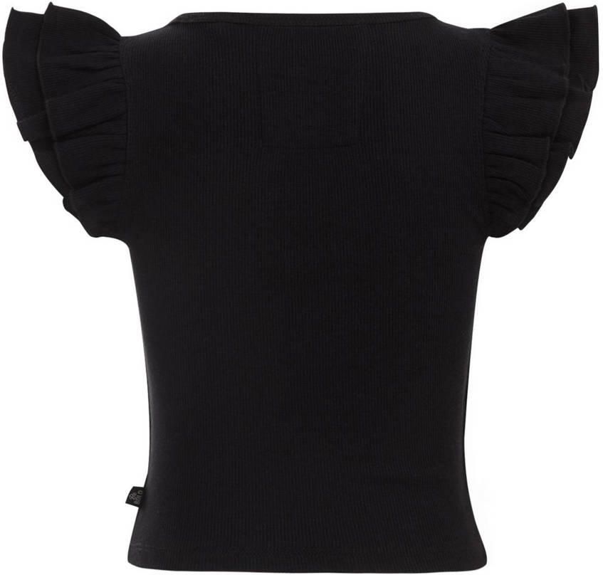 WE Fashion T-shirt zwart Meisjes Stretchkatoen Ronde hals Effen 122 128