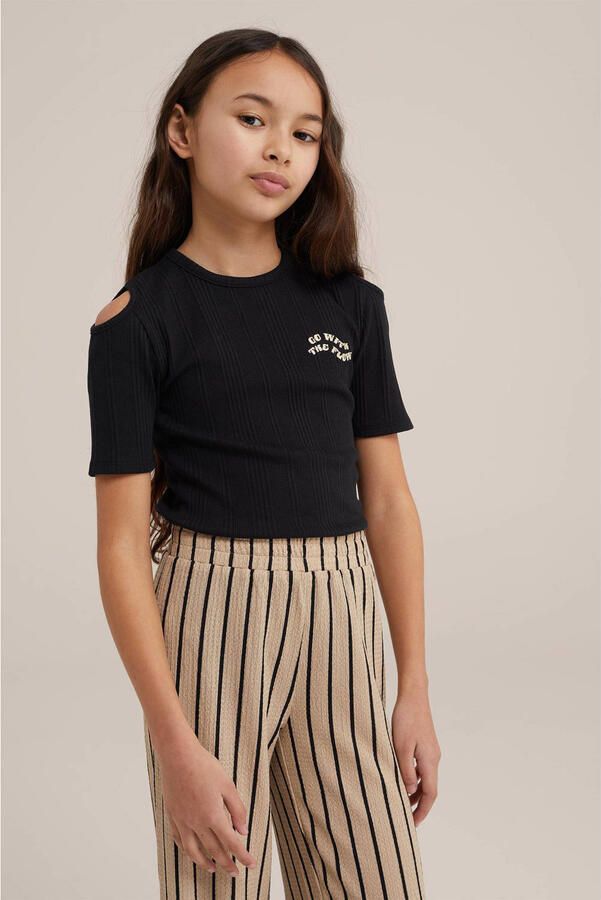 WE Fashion T-shirt zwart Meisjes Stretchkatoen Ronde hals Effen 146 152 - Foto 2