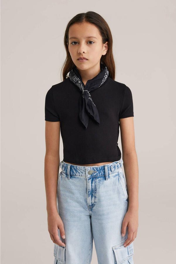 WE Fashion T-shirt zwart Meisjes Katoen Ronde hals Effen 158 164 - Foto 2