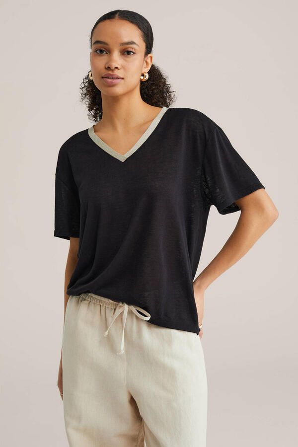 WE Fashion T-shirt zwart met lurex