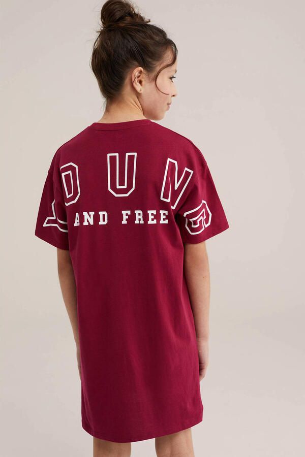 WE Fashion T-shirtjurk korte jurk met backprint donkerrood - Foto 2