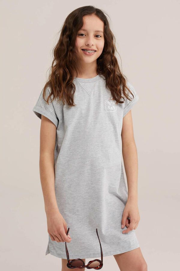 WE Fashion T-shirtjurk korte jurk met backprint grijs