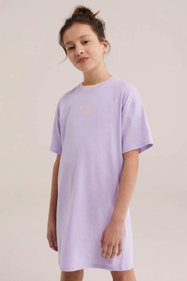 WE Fashion T-shirtjurk korte jurk met backprint lila