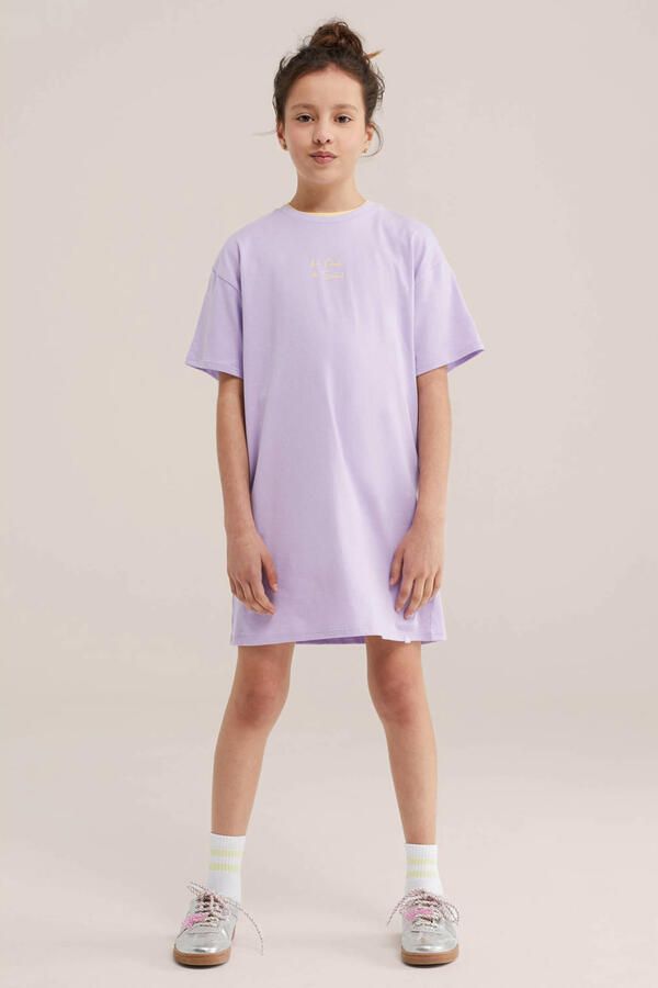 WE Fashion T-shirtjurk korte jurk met backprint lila - Foto 3