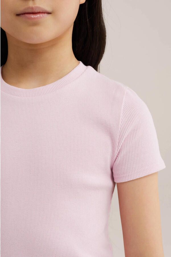 WE Fashion T-shirtjurk korte jurk rib gebreid lichtroze - Foto 2
