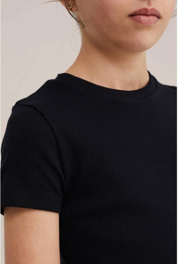 WE Fashion T-shirtjurk korte jurk rib gebreid zwart - Foto 2