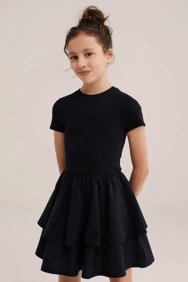 WE Fashion T-shirtjurk korte jurk rib gebreid zwart