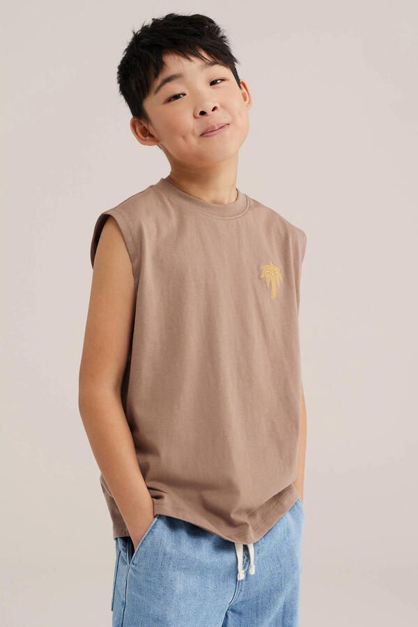 WE Fashion tanktop met backprint lichtbruin