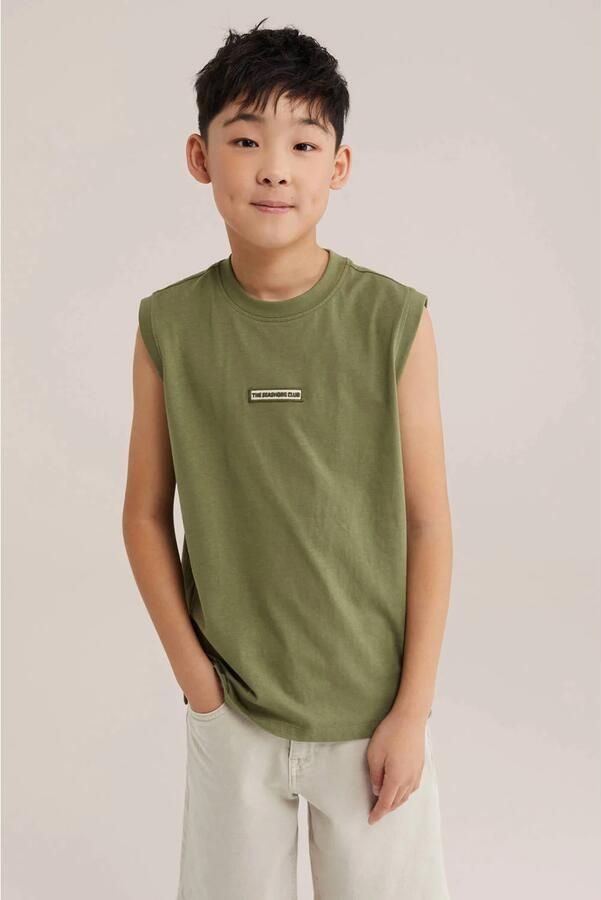 WE Fashion tanktop met backprint olijfgroen