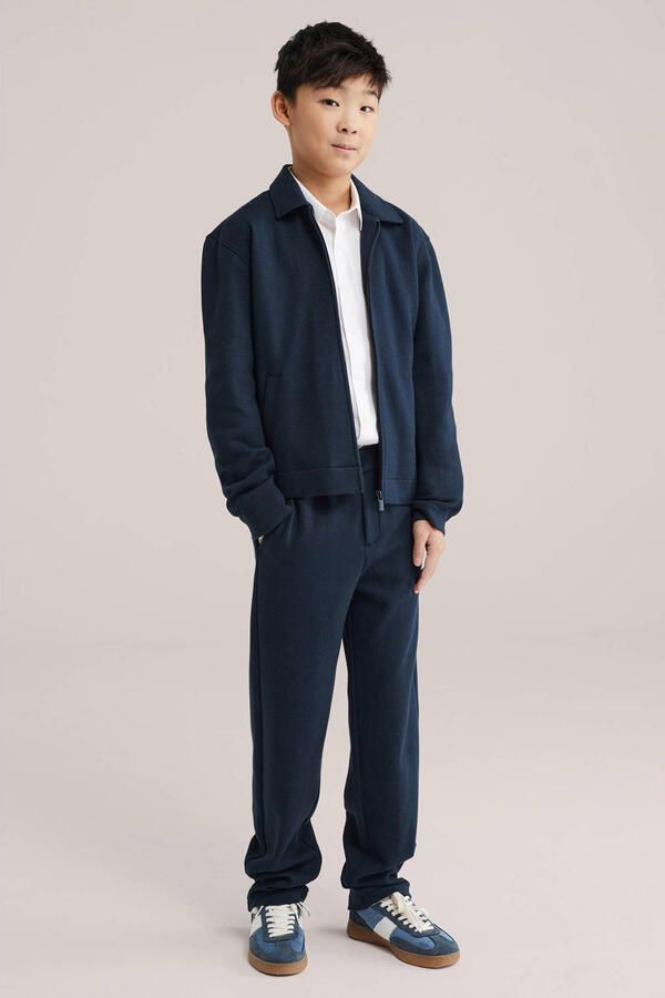 WE Fashion tapered casual broek donkerblauw