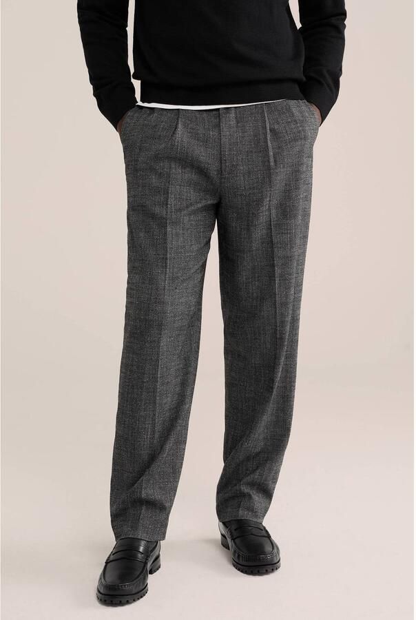 WE Fashion tapered gemêleerde pantalon met plooien antraciet