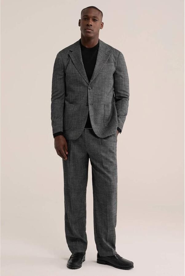 WE Fashion tapered gemêleerde pantalon met plooien antraciet - Foto 2