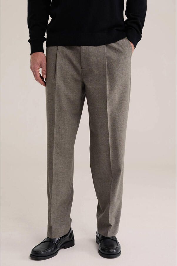 WE Fashion tapered geruite pantalon met plooien en wol cement
