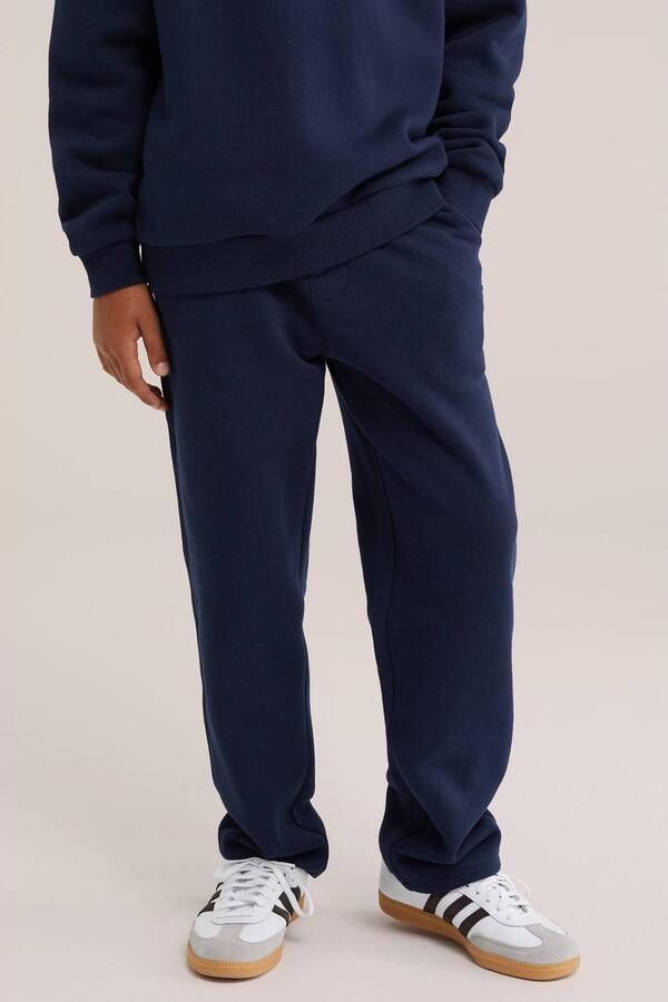 WE Fashion tapered joggingbroek donkerblauw Jongens Katoen Effen