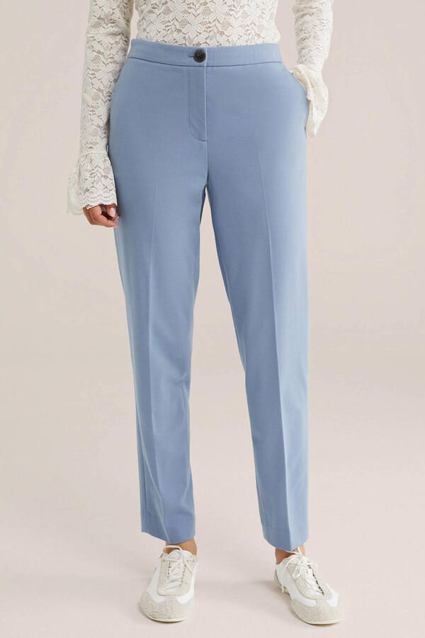 WE Fashion tapered regular waist pantalon grijsblauw