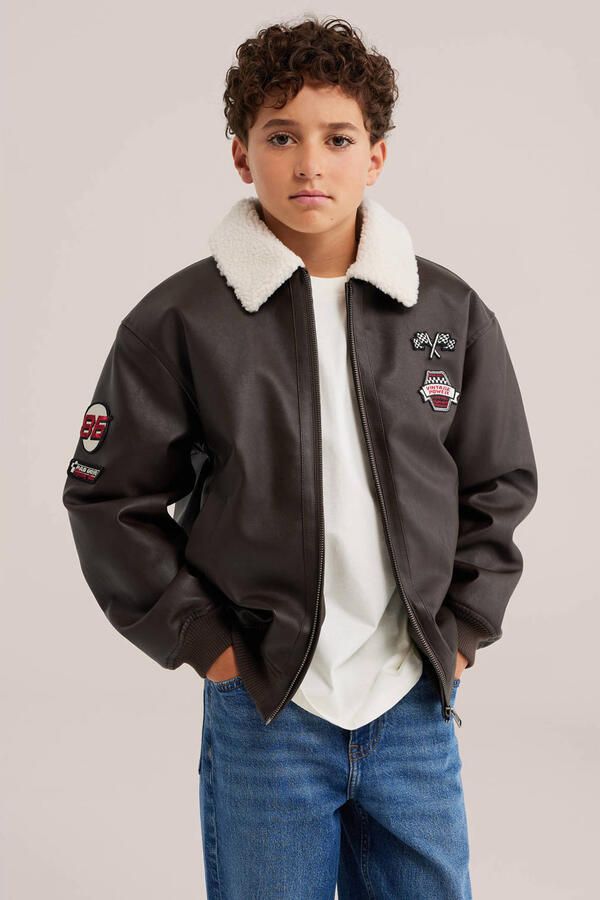 WE Fashion teddy bomberjack met patches bruin - Foto 3