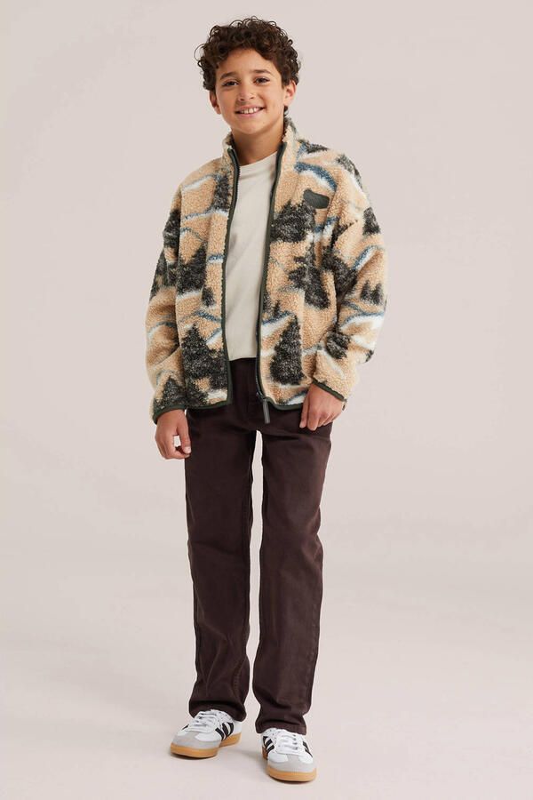 WE Fashion teddy fleecevest met print beige groen - Foto 2