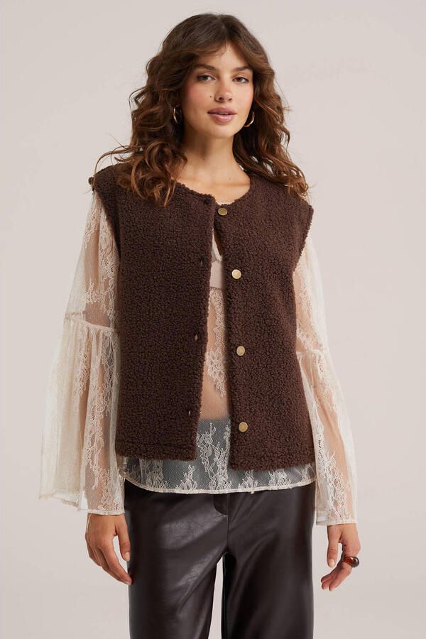 WE Fashion teddy gilet bruin