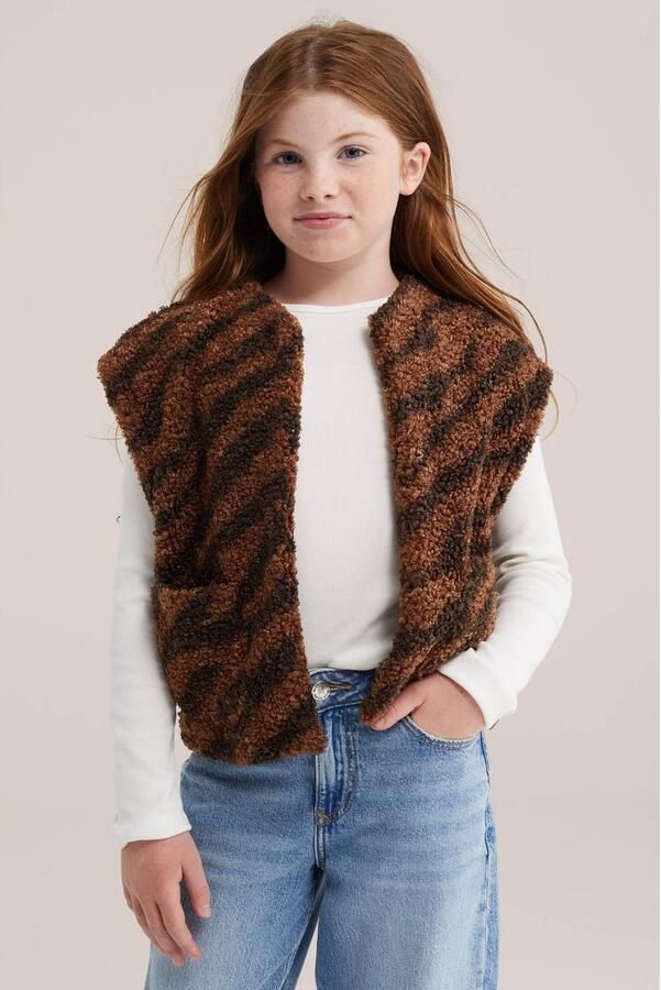 WE Fashion teddy gilet met zebraprint bruin Zebraprint