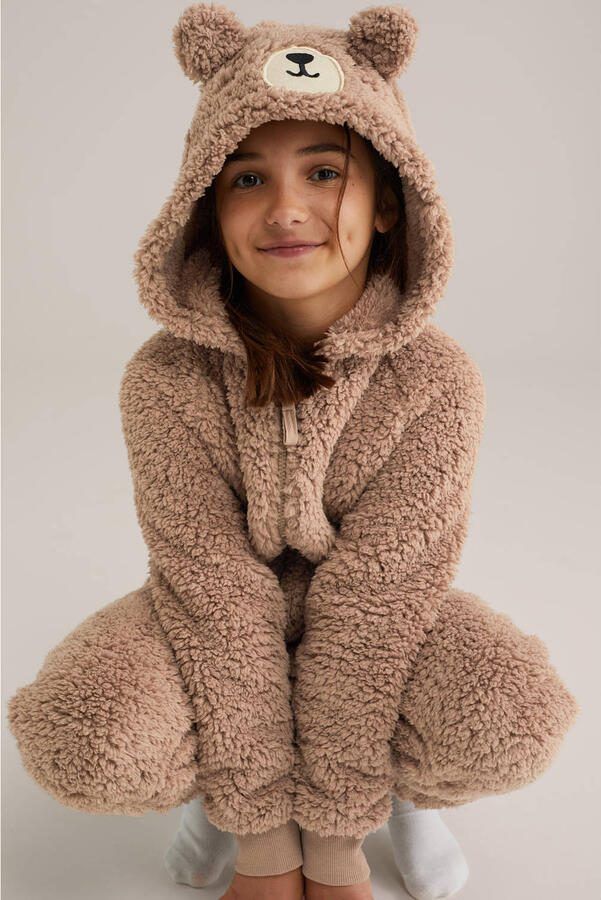 WE Fashion teddy onesie lichtbruin