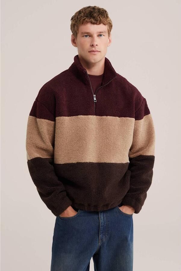 WE Fashion teddy relaxed fit fleecetrui roodbruin