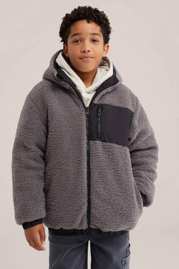 WE Fashion teddy winterjas grijs