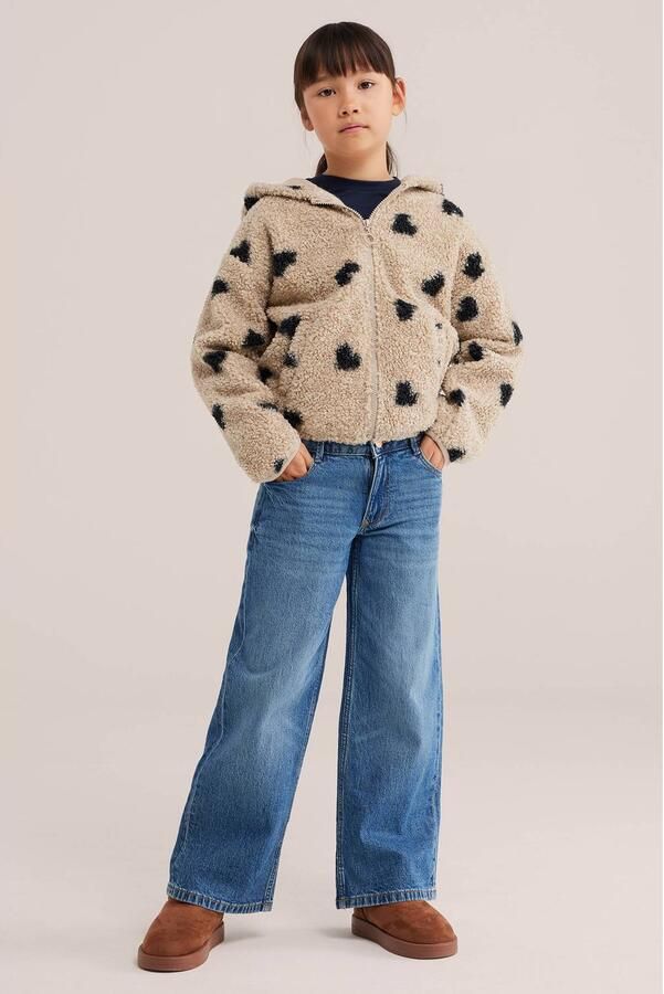 WE Fashion teddy winterteddyjas met hartjes zand Beige Hartjes - Foto 2
