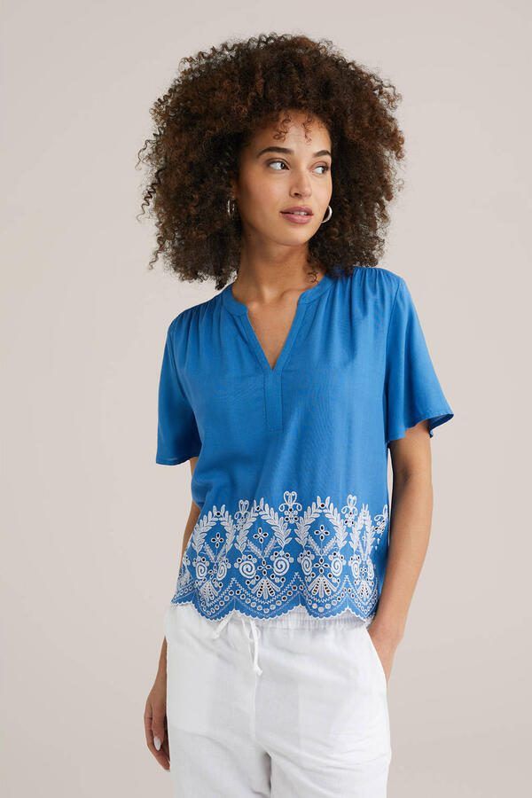 WE Fashion top blauw broderie - Foto 1
