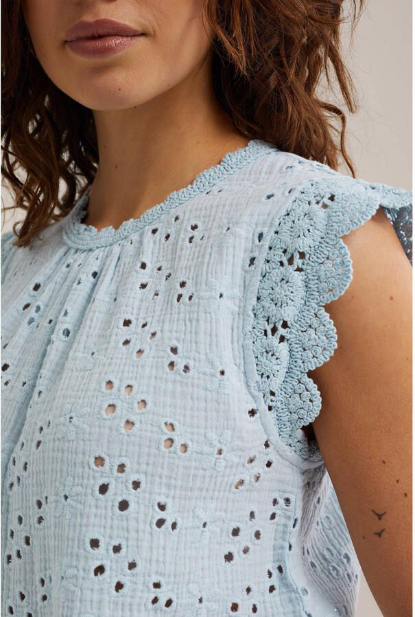 WE Fashion top broderie lichtblauw - Foto 2