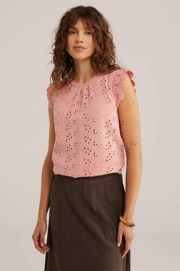 WE Fashion top broderie lichtroze