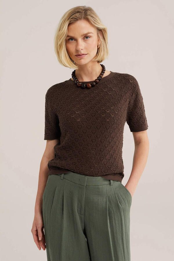 WE Fashion top donkerbruin gebreid