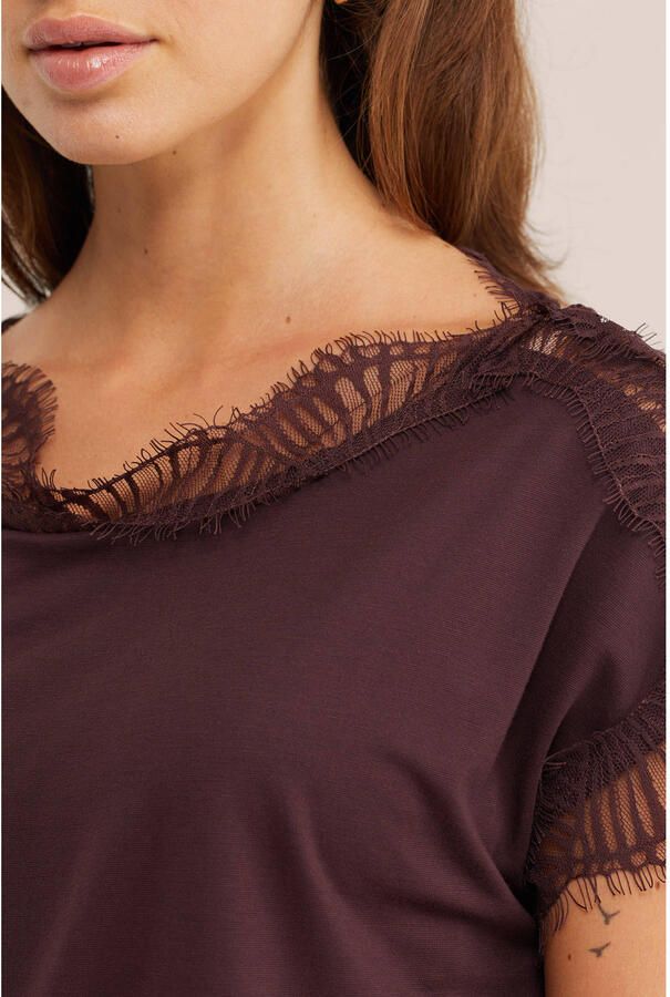 WE Fashion top met kant donkerpaars - Foto 2