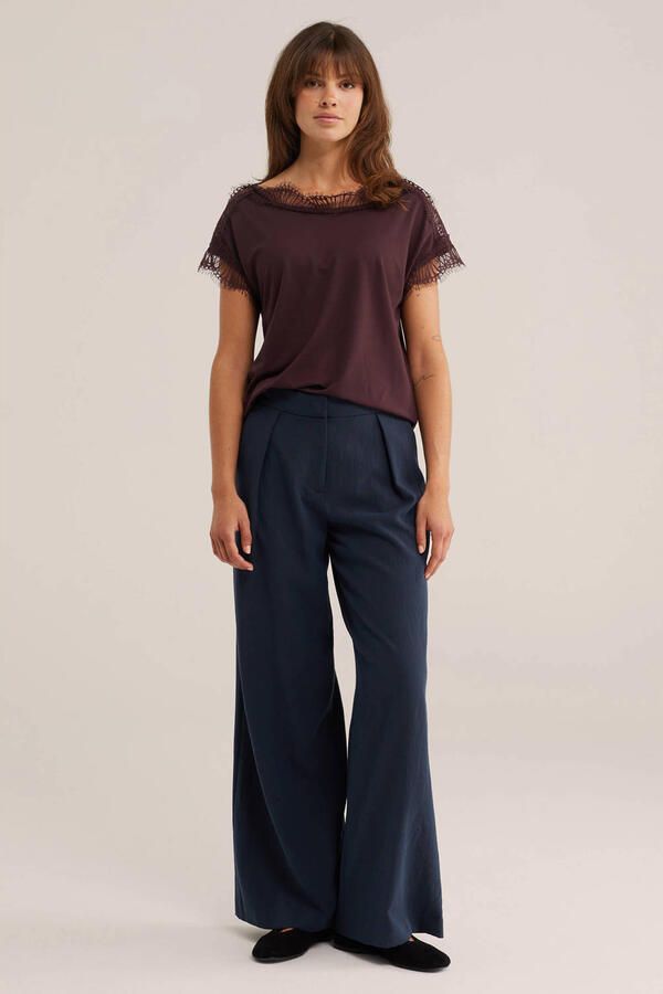 WE Fashion top met kant donkerpaars - Foto 3