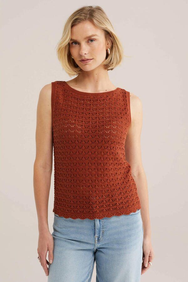 WE Fashion top donkerrood fijn gebreid