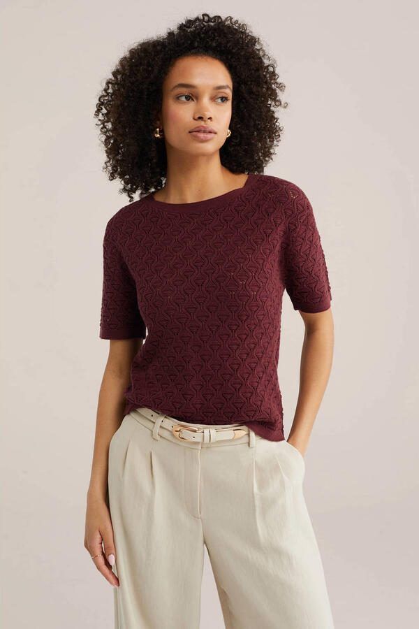 WE Fashion top donkerrood gebreid