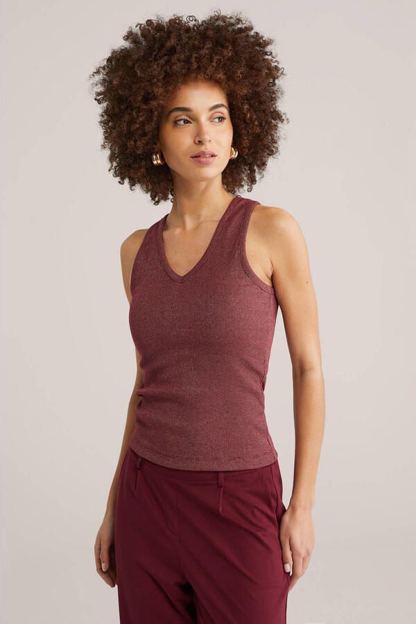 WE Fashion top donkerrood met glitter