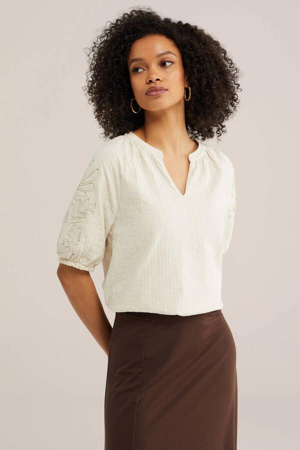 WE Fashion top ecru broderie